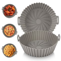 Vicloon Heißluftfritteuse Korb Silikon,2 Stück Heißluftfritteuse Zubehör Ersatz,Durchmesser: 16,5 cm, Universal Luftfritteuse Korb,von Luftfritteusen Ofenzubehör Küchenwerkzeug