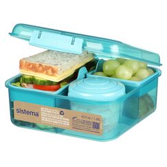 Sistema Bento Box Ocean Bound Plastic Brotdose mit Fächern | 1,25 L Lunchbox mit Joghurt-/Fruchtbehälter | Lunchbox Kinder & Erwachsene l | Hergestellt mit recyceltem Kunststoff | türkis