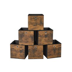 SONGMICS Aufbewahrungsbox, 6er Set, Ordnungsboxen, Oxford-Gewebe, Faltbox, 30 x 30 x 30 cm, Stoffbox, für Würfelregal, Organizer für Kleidung, vintagebraun-schwarz RFB102B01