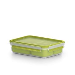 Emsa Clip & Go Lunchbox, 1,2 L, Brotdose mit 3 praktischen Einsätzen und Deckel, 100 Prozent dicht, mit Frischedichtung, Transparent, Hellgrün, Made in Germany, 518100
