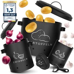 TWOBERRY Kartoffel Aufbewahrungsbox [3er Set] inkl. Sparschäler- längere Haltbarkeit durch 360° Luftzirkulation - Zwiebel Aufbewahrung, Kartoffel Aufbewahrung & Knoblauch Aufbewahrun Küche