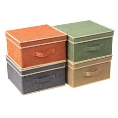 BrilliantJo Aufbewahrungsboxen mit Deckel, Faltbarer Aufbewahrungskorb für Kleidung mit Griff für Spielzeug, Bücher, Schrank, Schlafzimmer, Zuhause, 4-Farbige-Set 33,5 x 31,75 x 17,5 cm