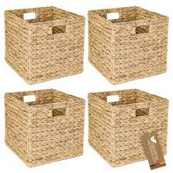 HMF Aufbewahrungskorb, Korb geflochten aus Wasserhyazinthe Seegras | 4er Set | passend für Kallax | 32 x 34,5 x 32 cm