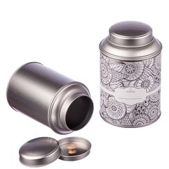 4 große Teedosen für losen Tee mit extra Aromadeckel inkl. Etiketten | stapelbar | Höhe: ca. 13,9 cm, Ø ca. 8,7 cm (für ca. 100g - 150g Tee) | Material: Weißblech | BPA-frei und lebensmittelecht