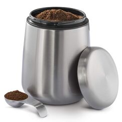 Kaffeedose Edelstahl 500g (luftdichte Edelstahldose inkl. magnetischem Dosierlöffel im Deckel, Anti Finger Print Kaffeebehälter, Kaffeebox zur Aufbewahrung von 500g Kaffeepulver/-bohnen) silber