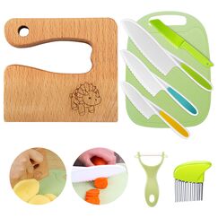 Kindermesser – 8 teiliges sicheres Holzmesser Set, Kinder Messer Set & Montessori Messer, Montessori Schneidewerkzeug, BPA-frei, Geschenkidee, geeignet für Kinder ab 2 Jahren（Holzmesser）