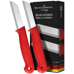 Schwertkrone® Schälmesser 2er Set [MADE IN SOLINGEN - GERMANY] - Gemüsemesser Obstmesser - Küchenmesser klein scharf - Schneidemesser Kartoffelschälmesser - Allzweckmesser (2x rot - 6cm Klinge)