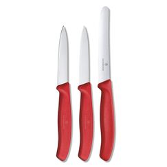 Victorinox Swiss Classic, Küchenmesser Set, 3teilig, Gemüse-, Tomaten- und Frühstücksmesser, Robuster Kunststoffgriff, Rostfreier Stahl, Rot