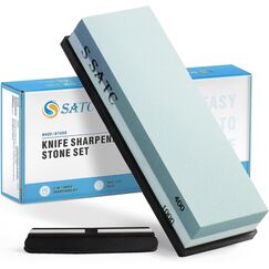 SATC Schleifstein 2-IN-1 Wetzstein 400/1000 Grits Messer Schärfen Abziehstein Knife Sharpener Messerschärfer Inklusive Schärfsteinhalter und Geführtem Winkel
