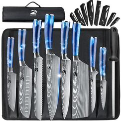 Dfito Küchenmesser Set mit Rolltasche, 8-teiliges professionelles Messerset, High Carbon Edelstahl Küchenchef Messerset, Extrem Scharf Profi Kochmesser Set