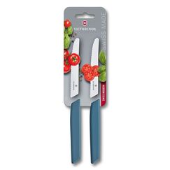 Victorinox Swiss Modern Brotzeitmesser-Set, 2-teilig, Extra Scharfe Klinge, Wellenschliff, 11 cm, Kunststoffgriff, Rostfreier Stahl, blau