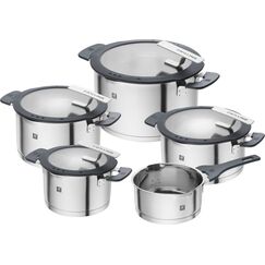 ZWILLING Simplify Kochtopf-Set 5-teilig, Mit Ausgießfunktion, Stay-Cool-Griffe, Induktionsgeeignet, Edelstahl, Silber