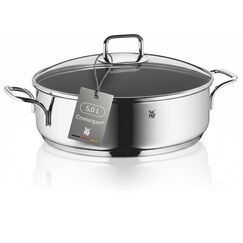 WMF Schmorpfanne 28 cm mit hohem Rand und Deckel – Induktions-Bräter 5,0l aus Cromargan Edelstahl, antihaftbeschichtet und backofengeeignet, robuste Pfanne für Schmoren, Braten und vielseitiges Kochen