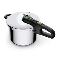 Tefal Secure Trendy Schnellkochtopf induktion 6l, 2-Stufen-Garregler: Intensivstufe 117°C, Schonstufe 112°C, Induktions-Kapselboden, für alle Herdarten, Edelstahl/Schwarz/Grün, P2580703