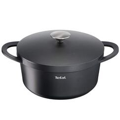 TEFAL TRATTORIA Schmortopf 24 cm, Bräter aus Alugus, antihaft beschichteter Topf, gute Wärmespeicherung, Schmorgerichte, Bratentopf, für alle gängigen Herdarten geeignet, Induktion, schwarz, E21846