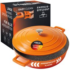 STONELINE Cocotte Bräter mit Deckel Induktion 28 cm, 4,2 L, Aluguss Topf beschichtet mit echten Steinpartikeln, Bratentopf Schmortopf mit Deckel Backofengeeignet, für alle Herdarten, Farbe: Ofenrot