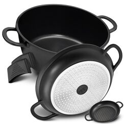 TLESS® 2in1 Aluguss Bräter mit Deckel backofengeeignet | Schmorpfanne & Schmortopf oder als Bratentopf für Induktion | sehr leicht & widerstandsfähig | Ø 28 cm 6 Liter schwarz