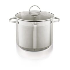 KHG Topf XXL Kochtopf 26 cm, 10 Liter Induktion, Edelstahl unbeschichtet inkl. Glasdeckel | hoher Suppentopf, Großraumtopf, Gemüsetopf | spülmaschinengeeignet, für alle Herdarten geeignet