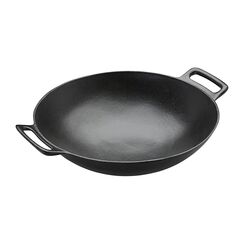 RÖSLE VARIO Wok, Hochwertiger Wok aus emailliertem Gusseisen zum scharfen Anbraten, asiatische Küche, für Herd und Grill geeignet, Schwarz