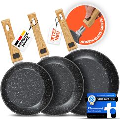 Kochfreunde® Pfannenset 3-teilig, Pfanne 20, 24, 28 cm, [Abnehmbarer Griff] Antihaft Beschichtete Bratpfanne Induktion, PFOA-Frei Induktionspfanne, geeignet für alle Herdarten