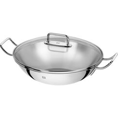 ZWILLING Plus Wok unbeschichtet mit Glasdeckel, Backofen und Induktionsgeeignet, Ø 32 cm, Edelstahl, Silber