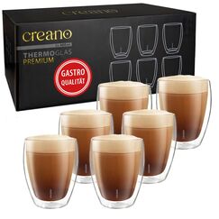 Creano PREMIUM doppelwandige Trinkgläser 400ml - 6er Set - OHNE versiegeltes LOCH deshalb Gastronomie Qualität - 100% Spülmaschinenfest - doppelwandige Gläser - Latte Gläser - Cappucinotassen