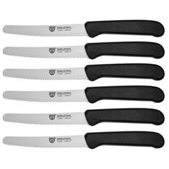 GRÄWE Tafelmesser 6 Stück, Messerset zum Schneiden, 6er Pack Brötchenmesser, Frühstücksmesser mit einseitigem Wellenschliff, Brotzeitmesser, scharfe Messer für Brotzeit, 21 cm - Schwarz