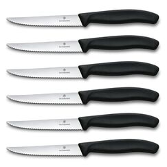 Victorinox Swiss Classic Profi Steak- und Pizzamesser-Set, 6-teilig, Tafelmesser, Wellenschliff, Scharfe Klingen, 11 cm, Robuste Kunststoffgriffe, Schwarz