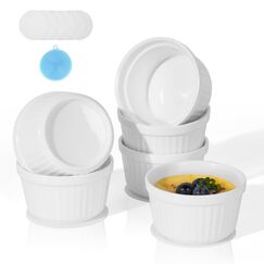 Highkit Creme Brulee Schälchen 6 Stück, 9 cm - 200 ml Souffle Förmchen Backofenfest, Souffleeförmchen Schüsseln, Creme Brulee Schalen, Keramikförmchen Ofenfeste Förmchen, Ragout Fin Schalen,Weiß
