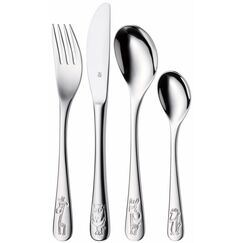 WMF Safari Kinderbesteck Set 4-teilig, Besteck Kinder Edelstahl, Kinderbesteck ab 3 Jahre, Cromargan poliert, spülmaschinengeeignet, Kids Safari, Ohne Gravur