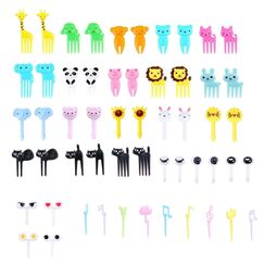 55 STK Obstgabeln Kinder Bento Box Zubehör Spieße Tiere Food Picks Plastik Gabeln Mini Dessertgabeln für Kuchen Desserts Obst (Zufällig) (55STK)