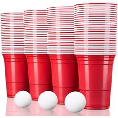 TRESKO 100 Beer Pong Becher wiederverwendbar | Partybecher 473ml - 16oz | Bierpong, Red Cups extra stark | Plastikbecher Rot