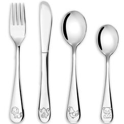 Doubles Kinderbesteck Set 4-teilig, Edelstahl Tiere Kinderbesteck ab 3 Jahre Spülmaschinengeeignet Individualisiert Taufgeschenke Besteck Kinder für Mädchen und Jungen - Camping Schultüte Geschenk