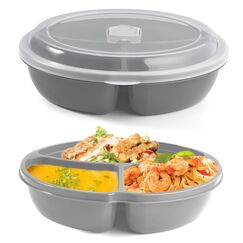 astor24 2er Set Mikrowellen Teller - Hohe Ausführung - Vorrats Dose Aufbewahrung Geschirr zum erhitzen, einfrieren mit 3 Fach Aufteilung Deckel mit Belüftung BPA frei