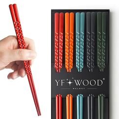 5 Paar Fiberglas-Essstäbchen, Premium-Japanische Wiederverwendbare Mit Muster, Geschenk-Set für Sushi, Asiatische Gerichte, Spülmaschinenfest (5 Farben)
