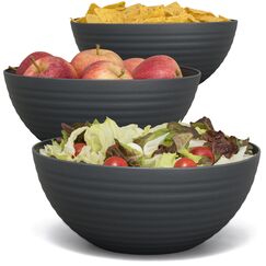Hausfelder Salatschüssel Groß 3er Set - Schüsseln für Chips, Snacks & Salat - Servierschüssel Kunststoff BPA-frei - Schwarz Anthrazit 3,3L﻿