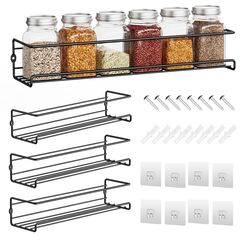 Miorkly Gewürzregal Wand 4-Teiliges Metall Gewürzhalter, Schwarz Gewürzregal Hängend Ohne Bohren Schranktür, Gewürzregal Innenschrank Küchenschrank Küchenregal Wand Hängend Spice Rack-29×8×6CM