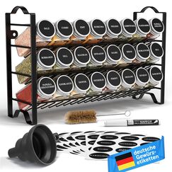 Deco haus® Gewürzregal Stehend & Wand [MIT GEWÜRZDOSEN & ETIKETTEN] - Gewürz Organizer - Spice Rack Organizer - Gewürzständer - Gewürzregalsystem Hängend - Gewürzaufbewahrung - Gewürzgläser mit Regal