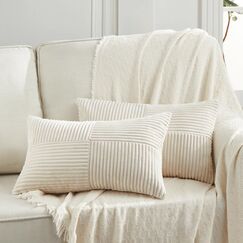 FDTERN 2er Set Creme Beige Kordsamt Kissenbezug 30x50 Weich Dekorative Kissenbezüge Kissenhülle Dekokissenbezug Sofakissen Dekokissen Boho Deko für Sofa Schlafzimmer Wohnzimmer