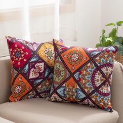 ATsense 2er Set Kissenbezug 40 x 40 cm, 2 Stück - 100% Baumwolle, Bunt Kopfkissenbezug mit Reißverschluss, Superweicher Premium und Hypoallergen, ÖkoTex Super Bequemer Kissenhülle（Böhmen，Paisley）