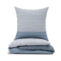 LARAWELL Bettwäsche 135x200 Baumwolle Ganzjahres Bettwäsche-Sets blau grau gestreift Premium