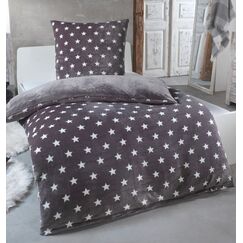 MALIKA Warme Winter Plüsch Sterne Wende-Bettwäsche Nicky-Teddy 'Cashmere Touch' Coral Fleece viele Farben & Größen, Farbe:Grau, Größe:135 x 200 cm