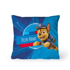 PICANOVA – PAW Patrol Chase Kissen mit Name 30x30cm – mit Füllung – Text individuell Bedruckt – Zierkissen Dekokissen – Schlaf- und Wohnzimmertauglich