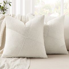 MIULEE Kissenbezug 40x40 Creme Kordsamt 2er Set Kissenbezüge Zierkissenbezug Kissenhülle Sofakissen Dekokissen Streifen Muster Patchwork Design für Wohnzimmer