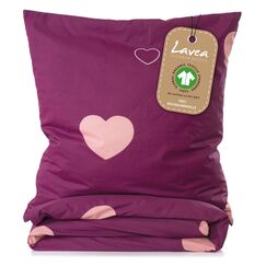 Lavea® Milena Bettwäsche Kinder Set, Kinderbettwäsche aus 100% Bio-Baumwolle, mit Herzmotiv, weiche Bezüge für Bettdecke und Kopfkissen, mit Reißverschluss, Bordeaux Rosa 135 x 200 cm und 80 x 80 cm