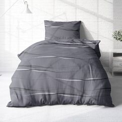 Träumschön Biber Bettwäsche Set 2tlg 135x200 cm + 80x80 cm – Flauschige Bettwäsche Anthrazit – Weiche Winterbettwäsche mit Wellen Design - Atmungsaktiv, Warm & Hautfreundlich - 100% Baumwolle