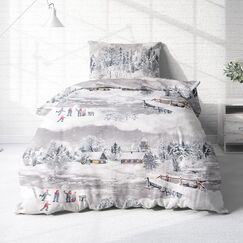 Träumschön Biber Bettwäsche Set 2tlg 135x200 cm + 80x80 cm – Flauschige Winterbettwäsche Silber – Weiche Winterbettwäsche mit Schneelandschaft - Atmungsaktiv, Warm & Hautfreundlich - 100% Baumwolle