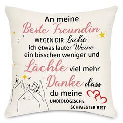 Lightzz Kissenbezug für Beste Freundin mit Dankesspruch, 45 x 45cm Kissenbezug mit Taschen, Geschenk für Beste Freunde Mädchen Bestie