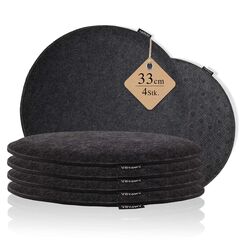 Ampara - 4er Set Stuhlkissen rund 33 cm - rutschfest & Gemütlich - Sitzkissen Filz rund | für Stuhl, Bank, Hocker etc. (dunkelgrau)