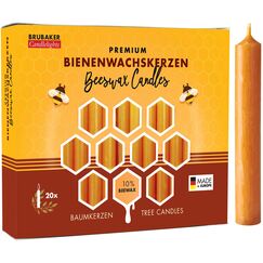 BRUBAKER 20er Pack Baumkerzen 10% Bienenwachs Weihnachtskerzen Pyramidenkerzen Christbaumkerzen Honig-Gelb
